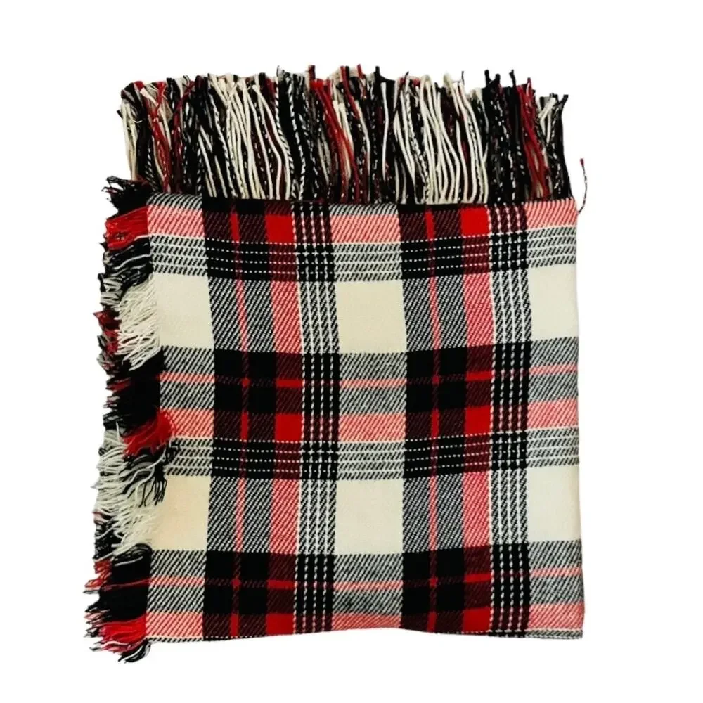 Madewell Oversized Black Red Cream Plaid Scarf Wrap